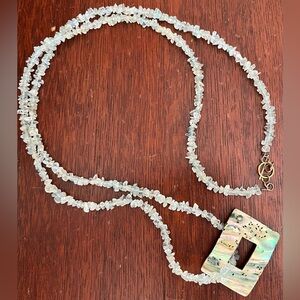 Aquamarine Abalone Shell Pendant Necklace